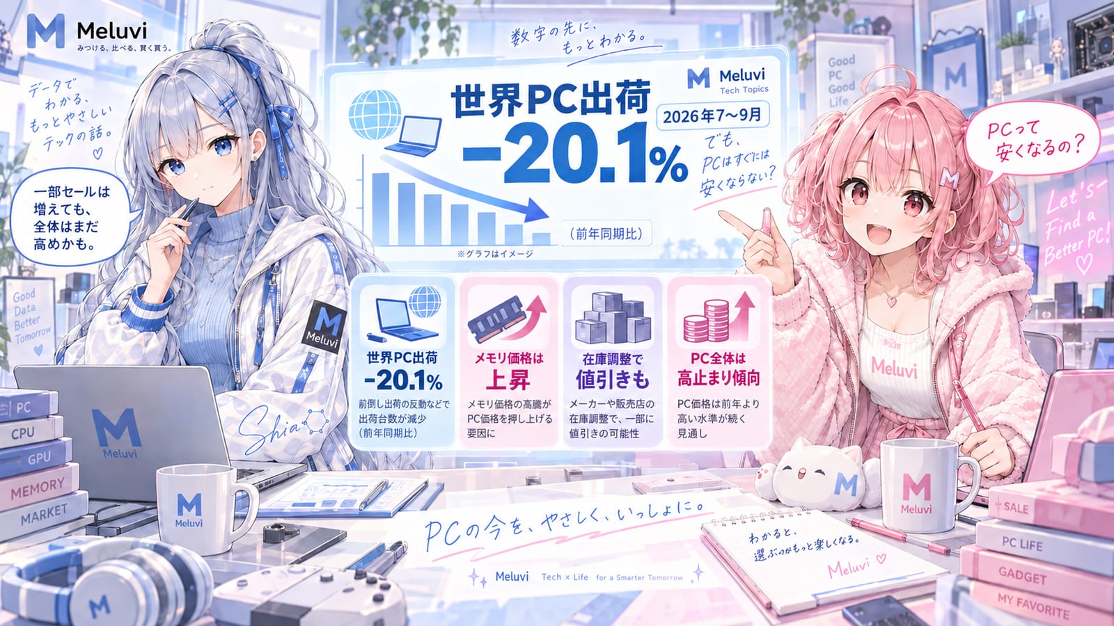 世界PC出荷台数の20.1%減と、PC価格の見通しを紹介するシアとリノ