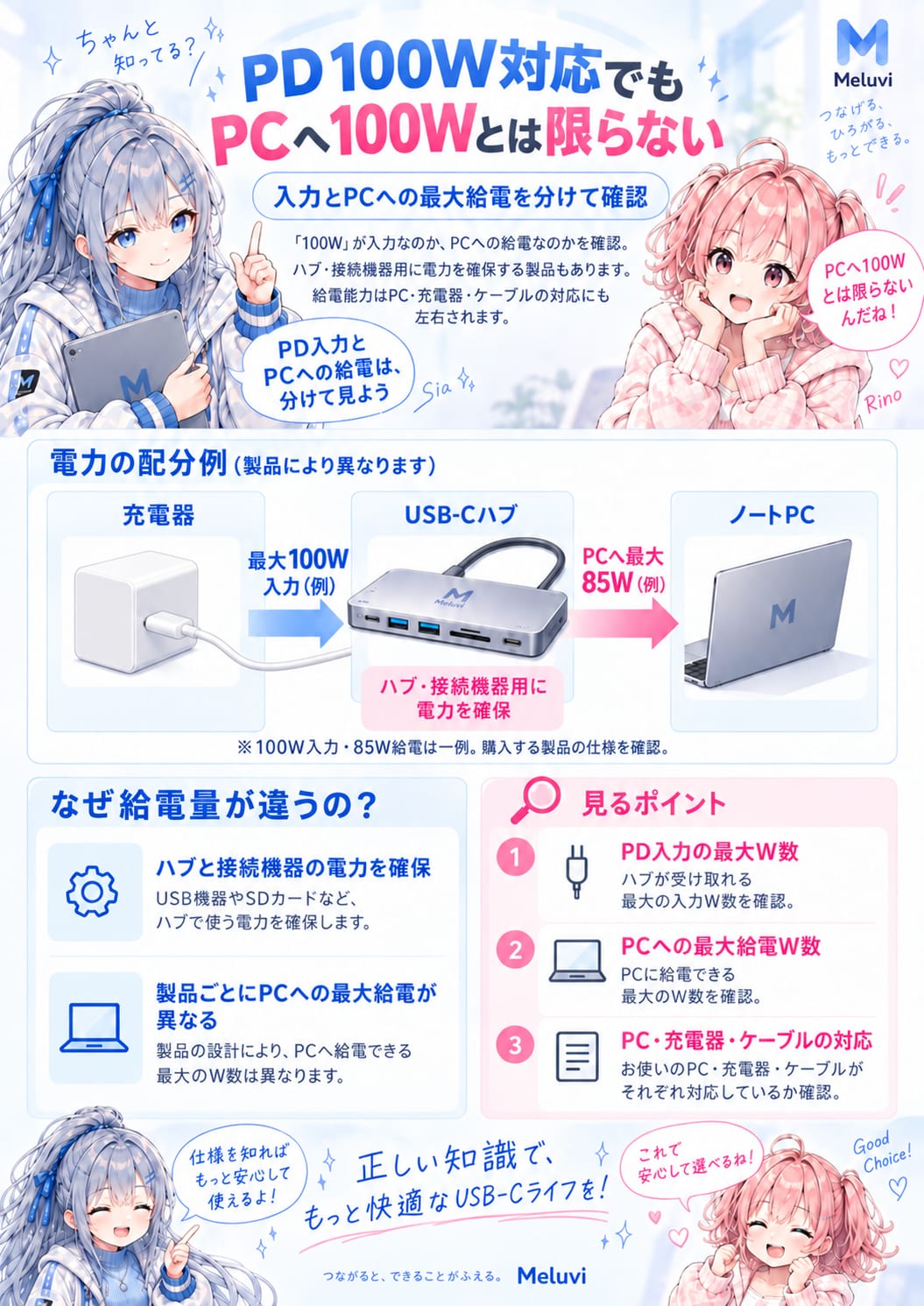 PD入力100WとPCへの最大給電を分けて確認する例