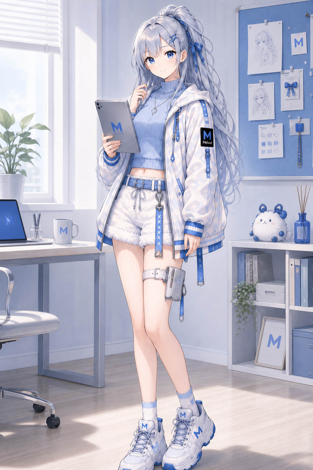 Meluviスタジオでタブレットを確認するシア