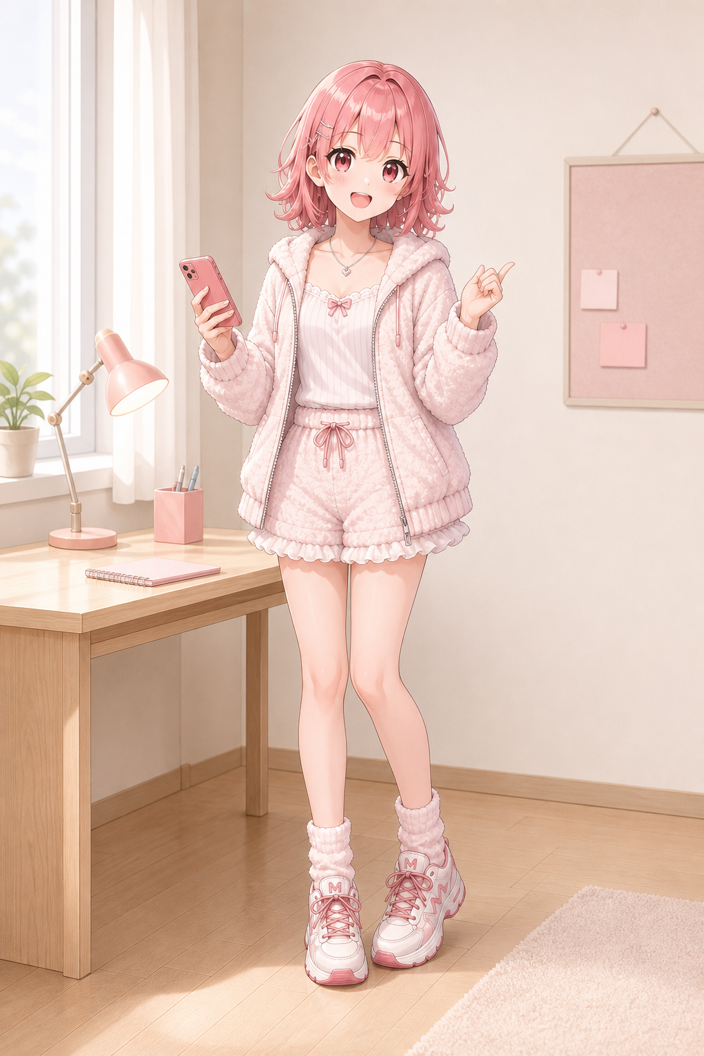 Meluviスタジオでスマートフォンを確認するリノ