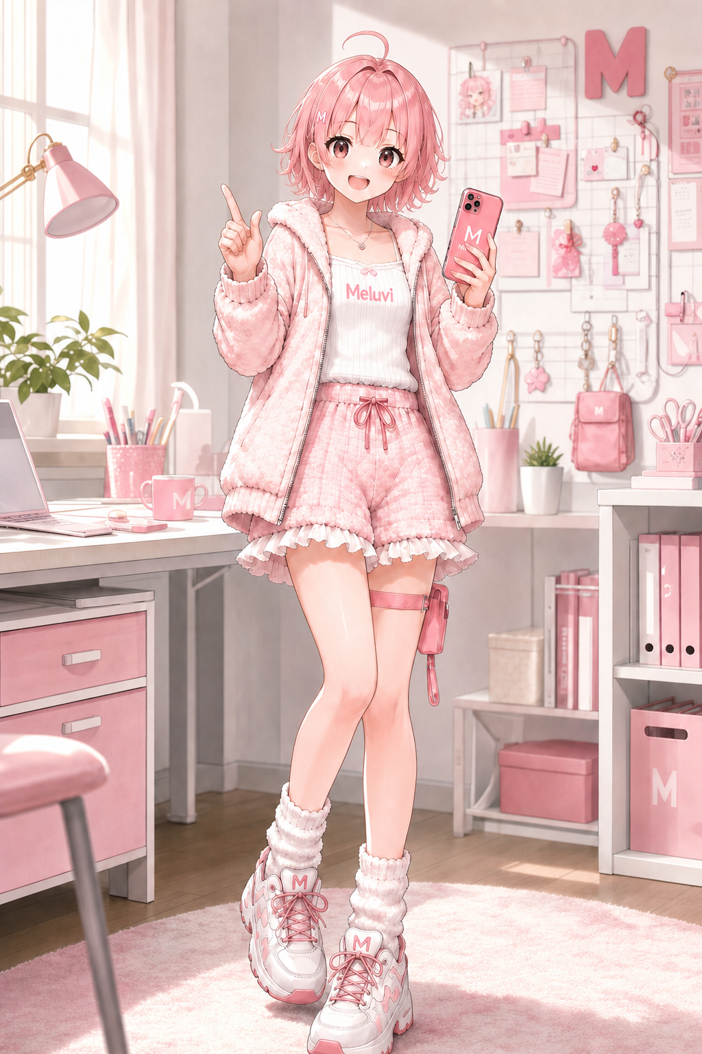 Meluviスタジオでスマートフォンを確認するリノ